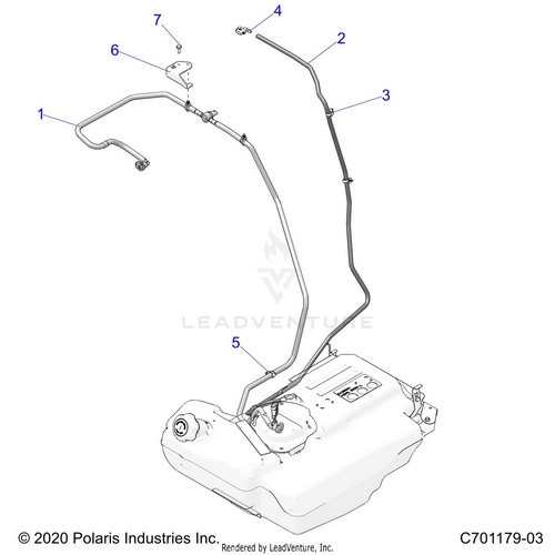 An Image of a Genuine Polaris Parts Schematic Diagram showing the schematic - BODY: FUEL LINES STD. - 2021 POLARIS RZR TURBO S