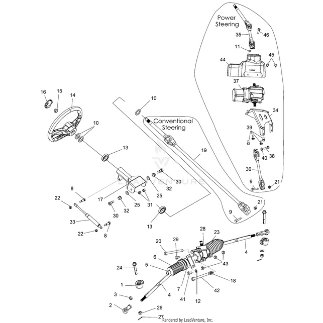 An Image of a Genuine Polaris Parts Schematic Diagram showing the schematic - STEERING: STEERING ASM. - 2017 POLARIS RZR 570