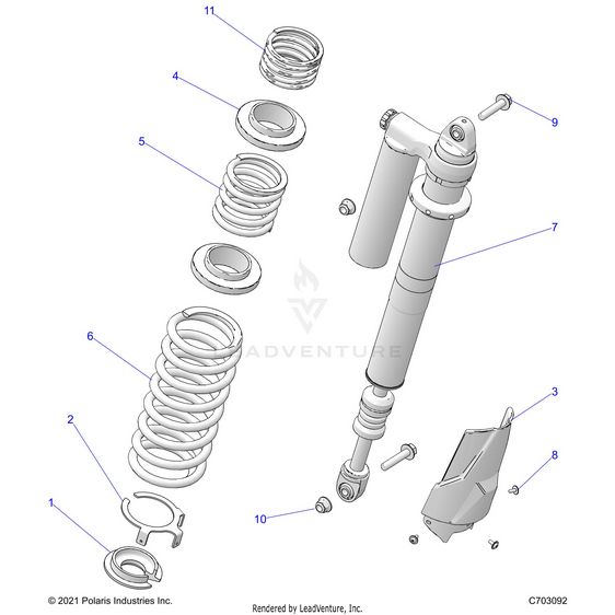 An Image of a Genuine Polaris Parts Schematic Diagram showing the schematic - SUSPENSION: REAR SHOCK MOUNTING - 2024 POLARIS RZR XP 1000 SPORT