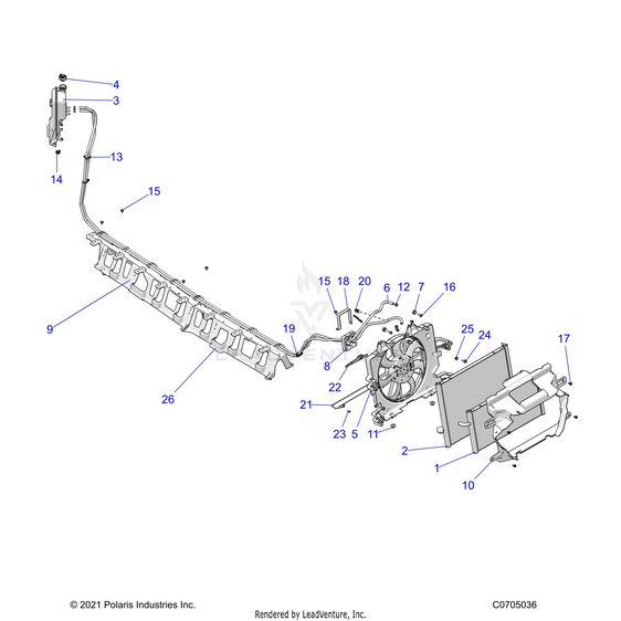 An Image of a Genuine Polaris Parts Schematic Diagram showing the schematic - ENGINE: COOLING RADIATOR - 2023 POLARIS RZR TURBO R 4 ULTIMATE