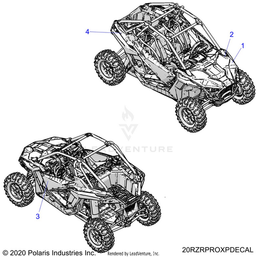 An Image of a Genuine Polaris Parts Schematic Diagram showing the schematic - BODY: DECALS GRAPHICS - 2020 POLARIS RZR PRO XP