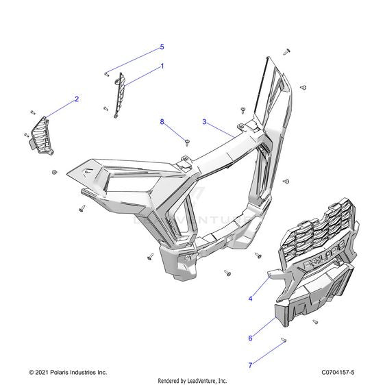 An Image of a Genuine Polaris Parts Schematic Diagram showing the schematic - BODY: FRONT BUMPER - 2023 POLARIS RZR XP 1000 PREMIUM