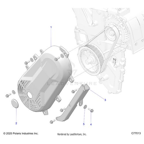 An Image of a Genuine Polaris Parts Schematic Diagram showing the schematic - ENGINE: BELT COVER & RELATED - 2025 POLARIS RZR PRO R RACE