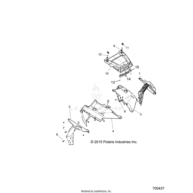 An Image of a Genuine Polaris Parts Schematic Diagram showing the schematic - BODY: HOOD AND FRONT BODY WORK - 2018 POLARIS RZR XP 4 TURBO