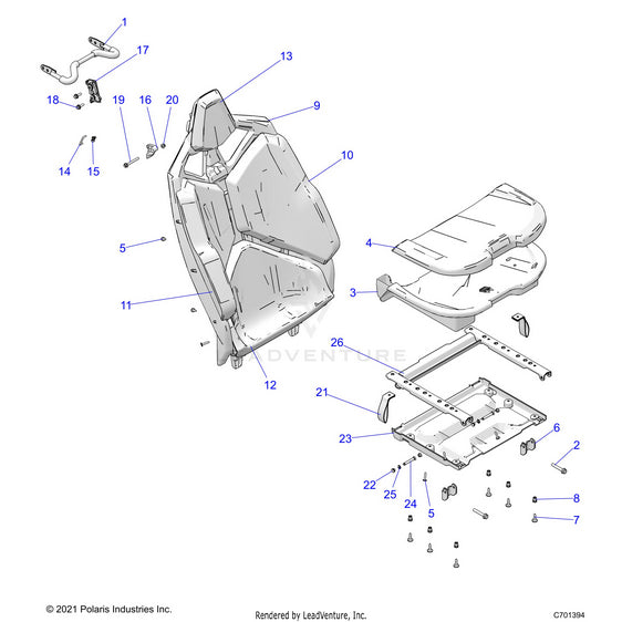 An Image of a Genuine Polaris Parts Schematic Diagram showing the schematic - BODY: SEAT ASM. REAR - 2022 POLARIS RZR PRO XP 4 ULTIMATE