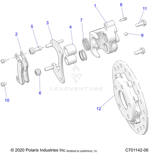 An Image of a Genuine Polaris Parts Schematic Diagram showing the schematic - BRAKES: CALIPER REAR - 2022 POLARIS RZR TURBO R 4 ULTIMATE