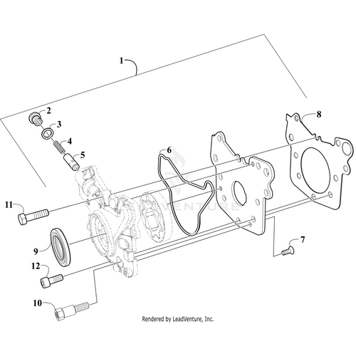 Exploded view diagram of an engine timing cover assembly with labeled parts, featuring the Cap Screw by Arctic Cat plus gaskets, seals, and timing cover—all arranged in correct assembly order.