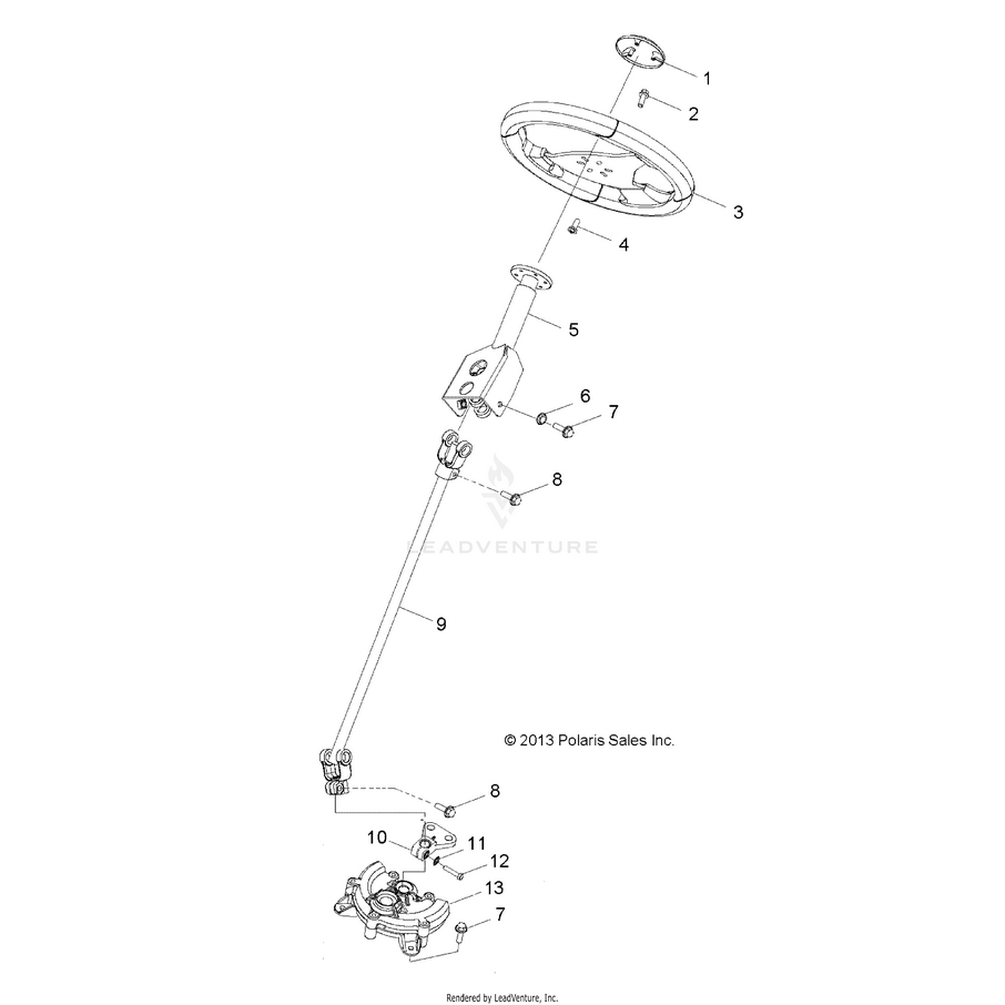 An Image of a Genuine Polaris Parts Schematic Diagram showing the schematic - STEERING: POST - 2015 POLARIS RZR 170