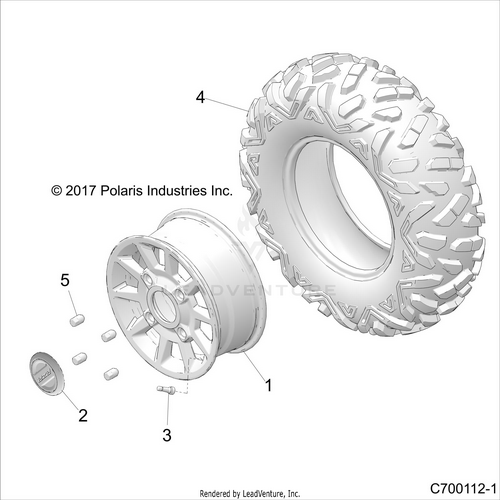 An Image of a Genuine Polaris Parts Schematic Diagram showing the schematic - WHEELS: FRONT - 2022 POLARIS RZR RS1 EPS