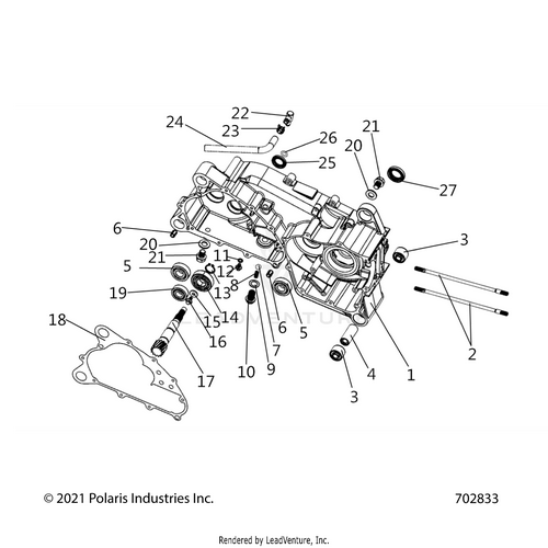 An Image of a Genuine Polaris Parts Schematic Diagram showing the schematic - ENGINE: CRANKCASE COMP LEFT - 2026 POLARIS RZR 200 EVAP