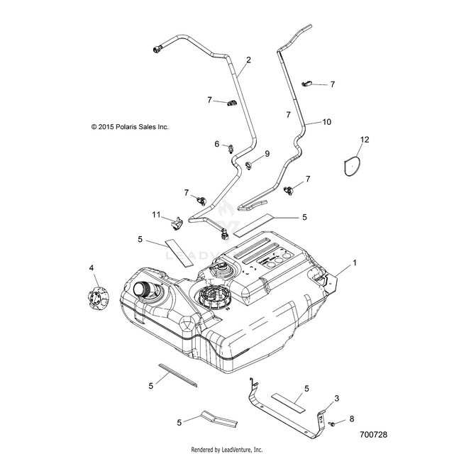 An Image of a Genuine Polaris Parts Schematic Diagram showing the schematic - BODY: FUEL TANK - 2016 POLARIS RZR 900/900 EPS