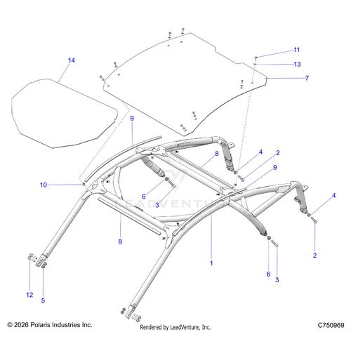 An Image of a Genuine Polaris Parts Schematic Diagram showing the schematic - CHASSIS: CAB FRAME - 2026 POLARIS RZR PRO R LE