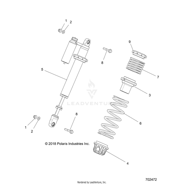 An Image of a Genuine Polaris Parts Schematic Diagram showing the schematic - SUSPENSION: FRONT SHOCK MOUNTING - 2019 POLARIS RZR XP 4 1000
