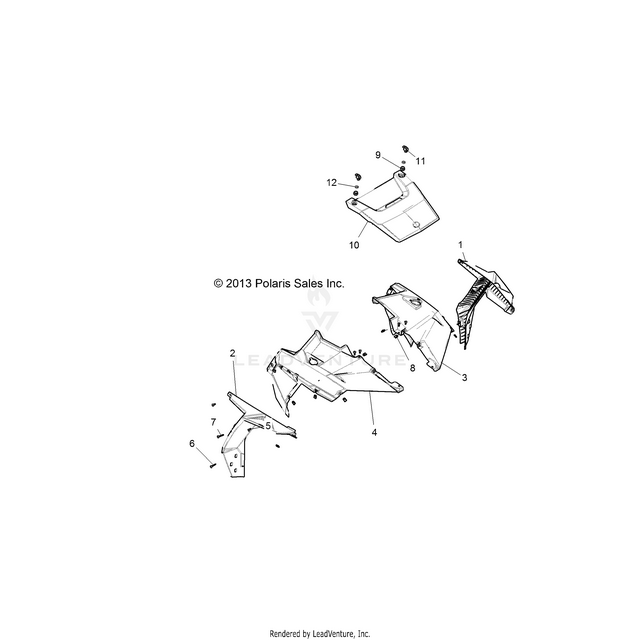 An Image of a Genuine Polaris Parts Schematic Diagram showing the schematic - BODY: HOOD AND FRONT BODY WORK - 2018 POLARIS RZR XP 4 1000