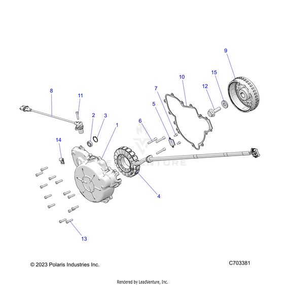 An Image of a Genuine Polaris Parts Schematic Diagram showing the schematic - ENGINE: STATOR AND FLYWHEEL - 2018 POLARIS RZR XP 1000