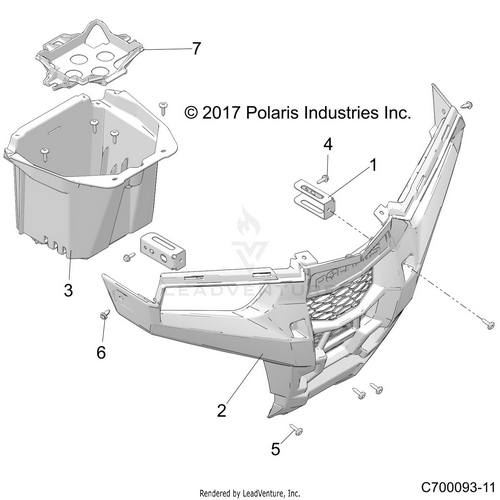 An Image of a Genuine Polaris Parts Schematic Diagram showing the schematic - BODY: FRONT FASCIA - 2019 POLARIS RZR RS1