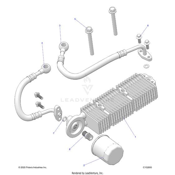 An Image of a Genuine Polaris Parts Schematic Diagram showing the schematic - ENGINE: OIL COOLER and FILTER - 2024 POLARIS RZR 200 EVAP