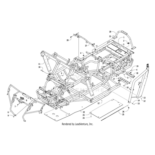 Exploded technical diagram displaying frame and chassis components with labeled structural parts, panels, fasteners, and the OEM Arctic Cat Wiring Support shown apart for clear identification.