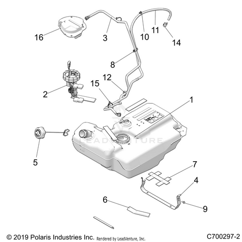 An Image of a Genuine Polaris Parts Schematic Diagram showing the schematic - BODY: FUEL TANK - 2020 POLARIS RZR S 1000 EPS