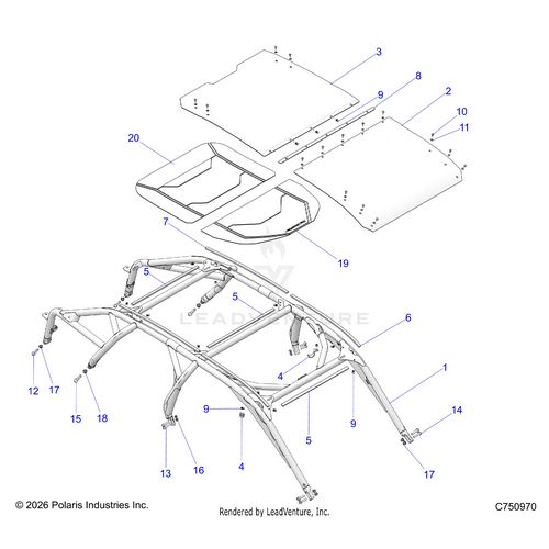 An Image of a Genuine Polaris Parts Schematic Diagram showing the schematic - CHASSIS: CAB FRAME - 2026 POLARIS RZR PRO R 4 LE