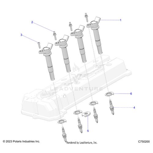 An Image of a Genuine Polaris Parts Schematic Diagram showing the schematic - ENGINE: COILS & SPARK PLUGS - 2025 POLARIS RZR PRO R RACE