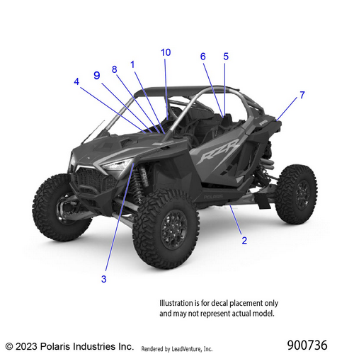 An Image of a Genuine Polaris Parts Schematic Diagram showing the schematic - BODY: DECALS STANDARD - 2024 POLARIS RZR PRO R ULTIMATE