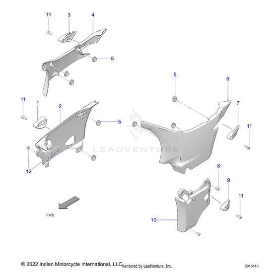 Exploded diagram of the Cover Side Upper RH Bluedusk [Blue Dusk] by Polaris, with all panels, fasteners, and components numbered for easy identification during assembly using OEM parts.