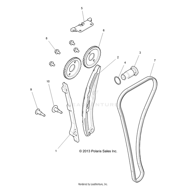 An Image of a Genuine Polaris Parts Schematic Diagram showing the schematic - ENGINE: CAM CHAIN AND TENSIONER - 2016 POLARIS RZR S 1000 EPS
