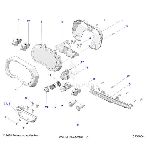 An Image of a Genuine Polaris Parts Schematic Diagram showing the schematic - ELECTRICAL: DASH INSTRUMENTS CONTROLS & LIGHTING - 2025 POLARIS RZR PRO R 4 RACE REPLICA LE EVAP