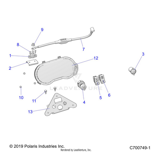 An Image of a Genuine Polaris Parts Schematic Diagram showing the schematic - ELECTRICAL: DASH INSTRUMENTS AND CONTROLS - 2020 POLARIS RZR TURBO S VELOCITY