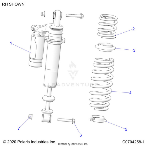 An Image of a Genuine Polaris Parts Schematic Diagram showing the schematic - SUSPENSION: REAR SHOCK - 2023 POLARIS RZR 900 TRAIL