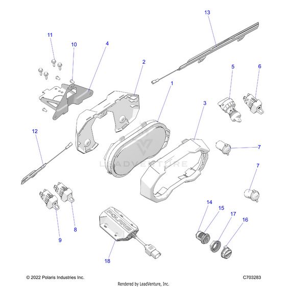 An Image of a Genuine Polaris Parts Schematic Diagram showing the schematic - ELECTRICAL: DASH INSTRUMENTS AND CONTROLS - 2023 POLARIS RZR PRO R ULTIMATE TROY LEE DESIGNS