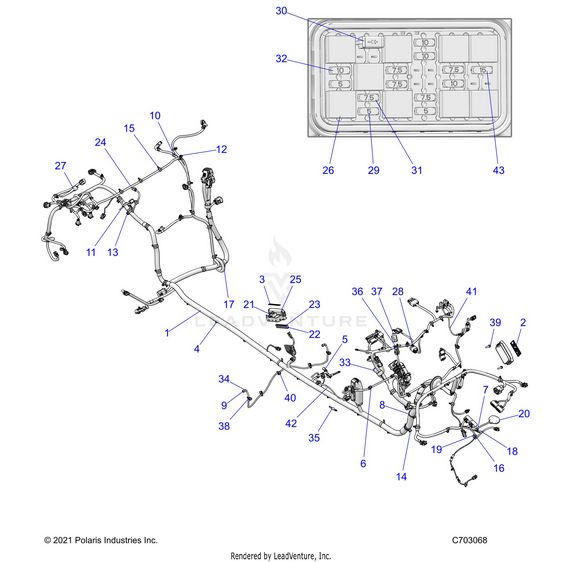 An Image of a Genuine Polaris Parts Schematic Diagram showing the schematic - ELECTRICAL: WIRE HARNESS CHASSIS - 2022 POLARIS RZR PRO XP 4 ULTIMATE ROCKFORD LE