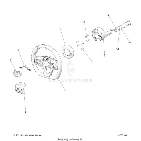 An Image of a Genuine Polaris Parts Schematic Diagram showing the schematic - STEERING: WHEEL - 2024 POLARIS RZR PRO R 4 PREMIUM