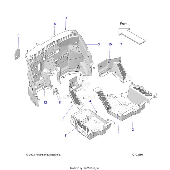 An Image of a Genuine Polaris Parts Schematic Diagram showing the schematic - BODY: FLOOR PANELS FRONT - 2024 POLARIS RZR PRO R ULTIMATE
