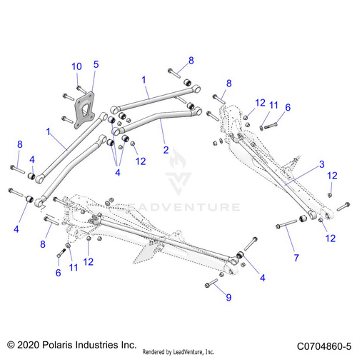 An Image of a Genuine Polaris Parts Schematic Diagram showing the schematic - SUSPENSION: REAR TRAILING ARMS MOUNTING - 2023 POLARIS RZR PRO R 4 SPORT