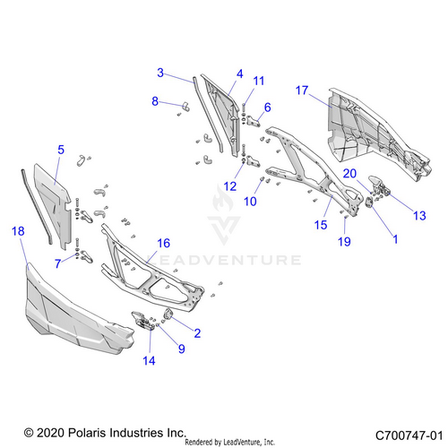 An Image of a Genuine Polaris Parts Schematic Diagram showing the schematic - BODY: DOORS - 2021 POLARIS RZR TURBO S