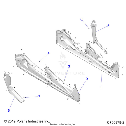 An Image of a Genuine Polaris Parts Schematic Diagram showing the schematic - BODY: ROCKER PANELS - 2021 POLARIS RZR XP 4 1000