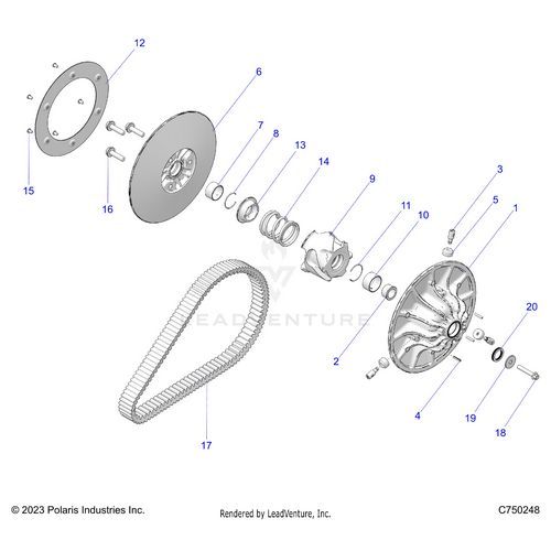 An Image of a Genuine Polaris Parts Schematic Diagram showing the schematic - DRIVE TRAIN: SECONDARY CLUTCH/BELT - 2025 POLARIS RZR PRO XP 4 SPORT