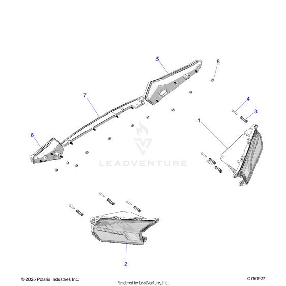 An Image of a Genuine Polaris Parts Schematic Diagram showing the schematic - ELECTRICAL: HEADLIGHTS AND TAILLIGHTS - 2026 POLARIS RZR XP 1000 ULTIMATE