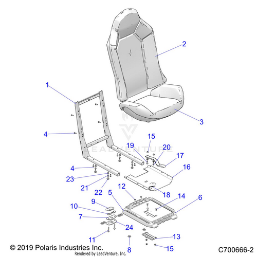 An Image of a Genuine Polaris Parts Schematic Diagram showing the schematic - BODY: SEAT ASM. AND SLIDER - 2021 POLARIS RZR RS1 EPS
