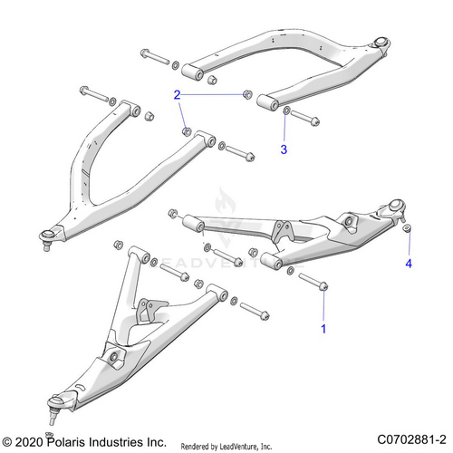 An Image of a Genuine Polaris Parts Schematic Diagram showing the schematic - SUSPENSION: FRONT CONTROL ARMS MOUNTING - 2022 POLARIS RZR TURBO R 4 ULTIMATE