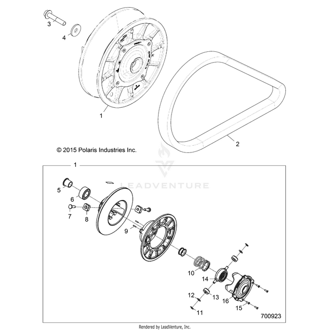 An Image of a Genuine Polaris Parts Schematic Diagram showing the schematic - DRIVE TRAIN: SECONDARY CLUTCH - 2016 POLARIS RZR 4 900