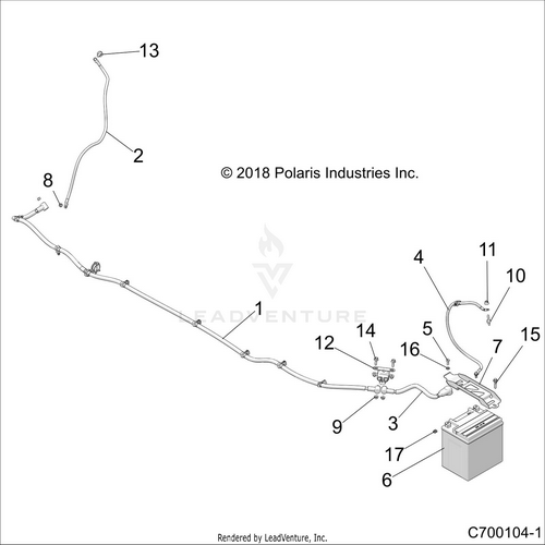An Image of a Genuine Polaris Parts Schematic Diagram showing the schematic - ELECTRICAL: BATTERY - 2018 POLARIS RZR RS1