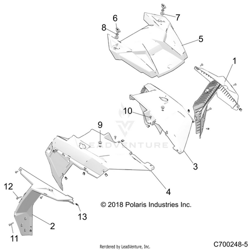An Image of a Genuine Polaris Parts Schematic Diagram showing the schematic - BODY: HOOD AND FRONT BODY WORK - 2019 POLARIS RZR XP 1000
