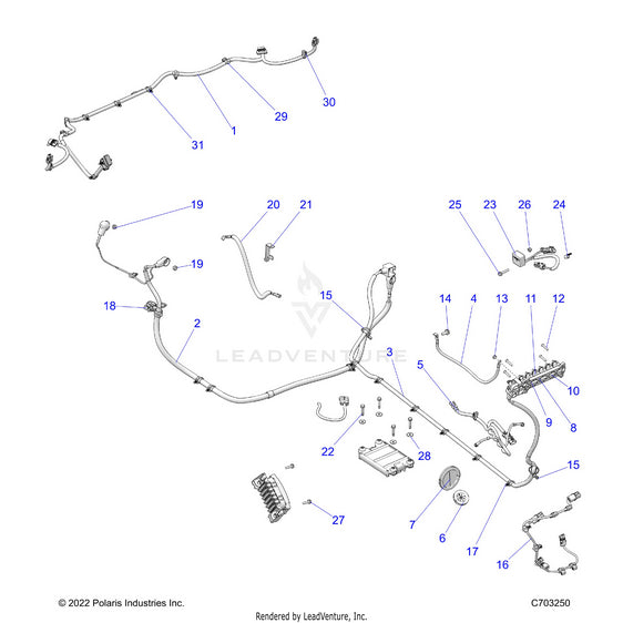 An Image of a Genuine Polaris Parts Schematic Diagram showing the schematic - ELECTRICAL: WIRE HARNESS PERIPHERAL - 2023 POLARIS RZR PRO R ULTIMATE