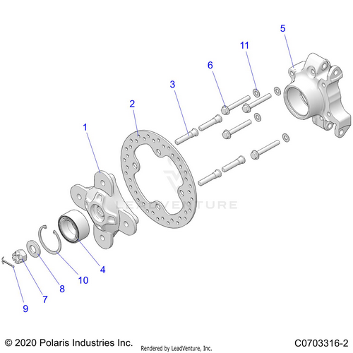 An Image of a Genuine Polaris Parts Schematic Diagram showing the schematic - SUSPENSION: REAR CARRIER - 2023 POLARIS RZR XP 4 1000 PREMIUM