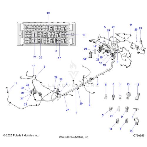 An Image of a Genuine Polaris Parts Schematic Diagram showing the schematic - ELECTRICAL: WIRE HARNESS CHASSIS - 2026 POLARIS RZR PRO R LE