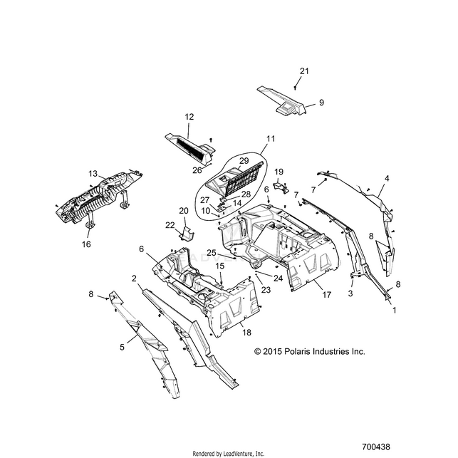 An Image of a Genuine Polaris Parts Schematic Diagram showing the schematic - BODY: REAR RACK AND FENDERS - 2016 POLARIS RZR XP TURBO