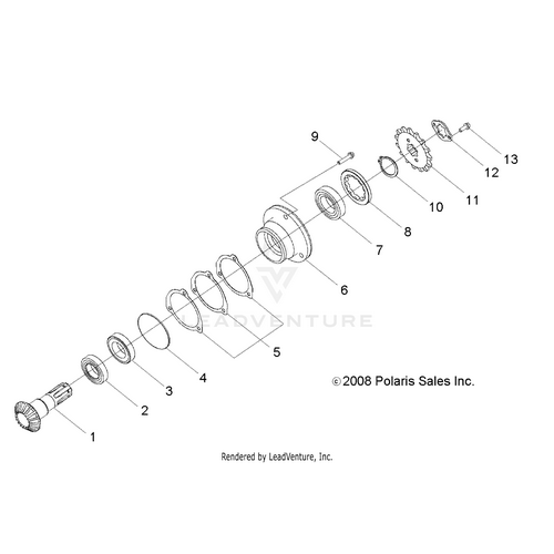 An Image of a Genuine Polaris Parts Schematic Diagram showing the schematic - DRIVE TRAIN: GEAR SHAFT OUTPUT - 2019 POLARIS RZR 170